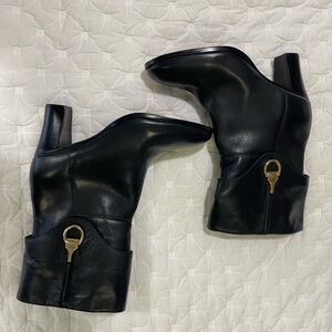 Black Leather Ankle Boots with Gold Buckle
